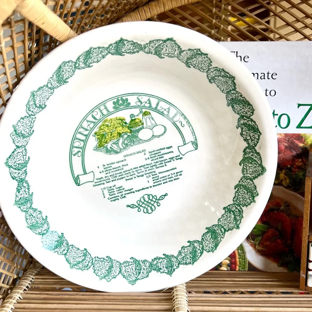 Vintage Garden Classics Ceramic Spinach Salad Bowl with Recipe